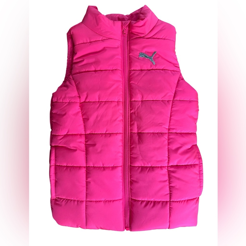Puma Girls Fuchsia Quilted Vest Full Zippered Size XS